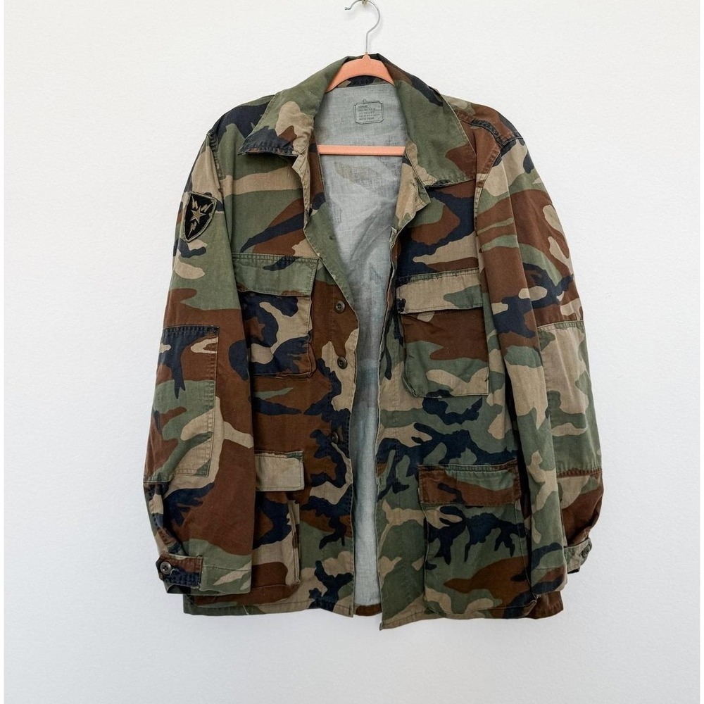 VTG USGI Mens Camo Military Jacket Size M Long Woodland BDU Army 90s‎ Combatwear